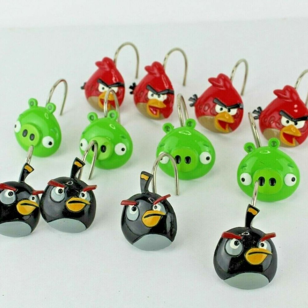 Angry Birds Mixed Set Of 12 Shower Curtain Hooks by Rovio Entertainment EUC